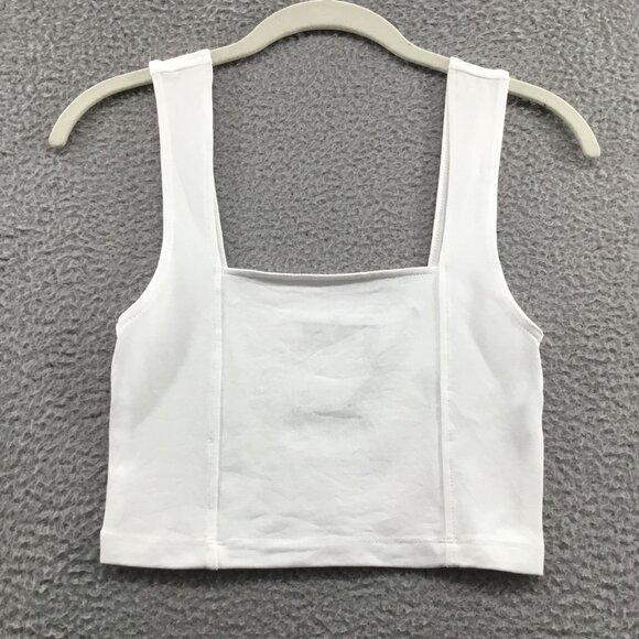 ASOS Design Cotton Crop Cami with Square Neck and Seam Detail White 4 - Picture 1 of 4